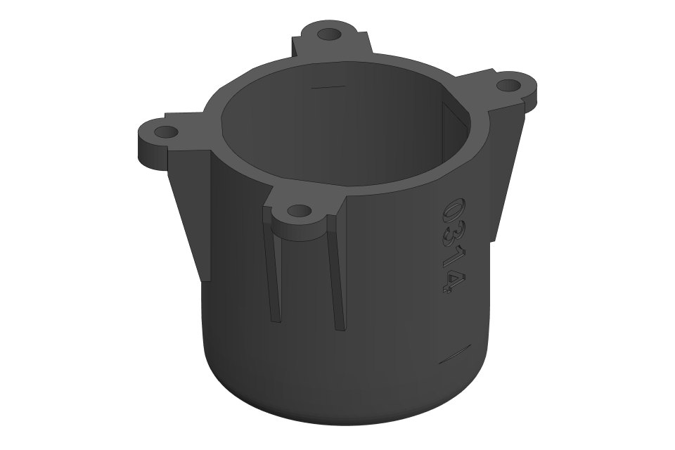 Caster shroud: render of caster_shroud_65mm.stl